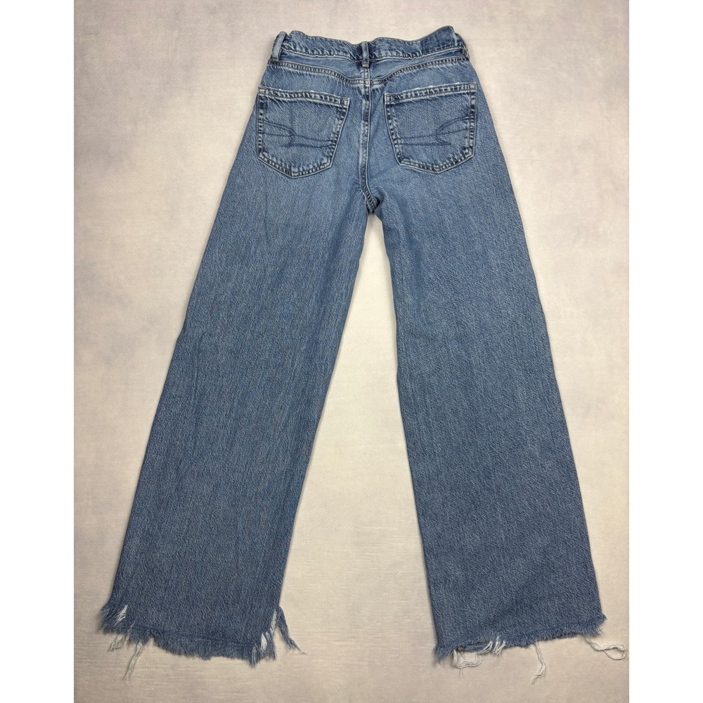American Eagle Real Good Wide Leg Jeans Light Wash Raw Hem 000 Regular 4226 - Picture 3 of 11